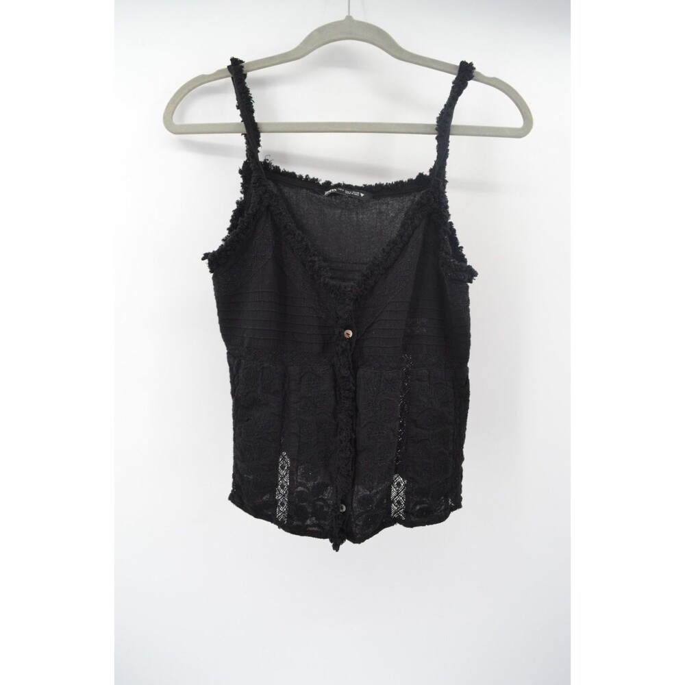 Zara Black Lace Cami Top Size S Button Front Romantic Goth Boho Y2K
